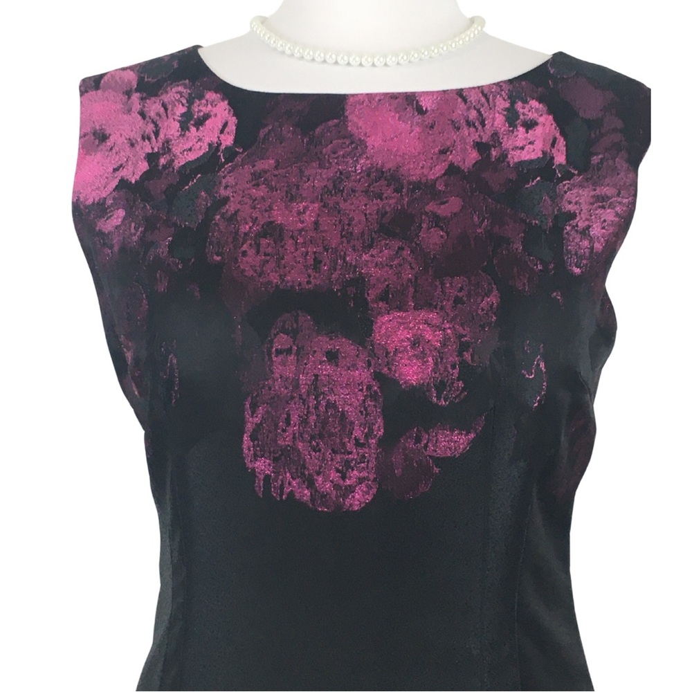 Tahari Black Pink Floral Jacquard Sleeveless High Neckline Sheath Dress size 12 - Picture 7 of 16